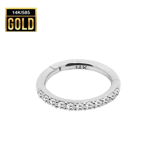 14K White Gold Hinged Segment Ring Clicker with Cubic Zirconia - 16GA(1.2mm)  