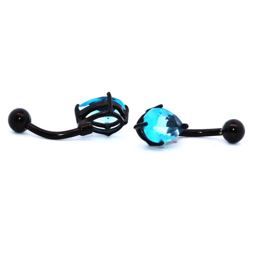 [BKS-BAN31-1.6-10-5-AQ] Steel 316L Black PVD Titanium Coated Bananabell with Prong Setted Drop Stone - 14GA(1.6mm) 