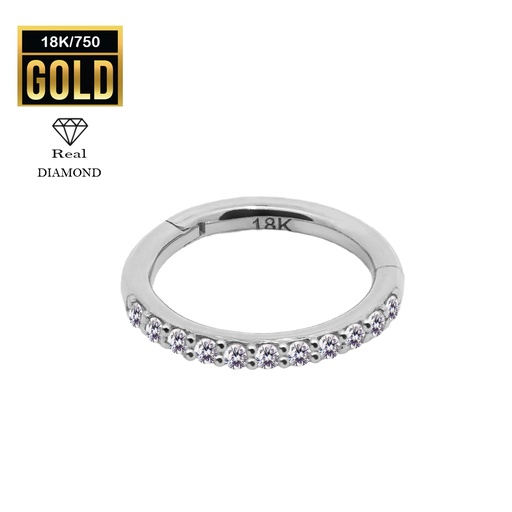 18K White Gold Hinged Segment Ring Clicker with Real Diamond - 16GA(1.2mm)  