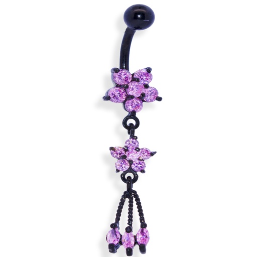 [BKS-BDC146-1.6-10-5-LR] Steel 316L Black PVD Titanium Coated Belly Button Banana in Fashion Design - CC Crystal Clear -14GA(1.6mm)