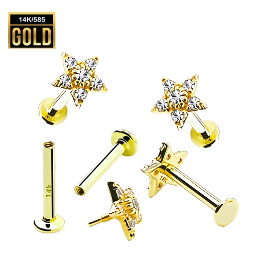 14K Real Gold Internally Labret with Cubic Zirconia Star Top Design