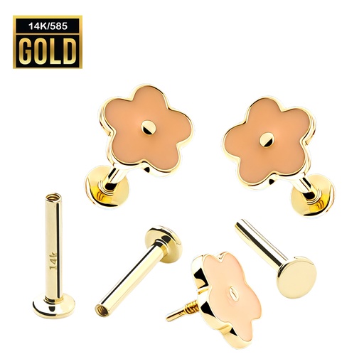 14K Real Gold Internally Labret Flower with Enamel-Painted Petals Top Design 
