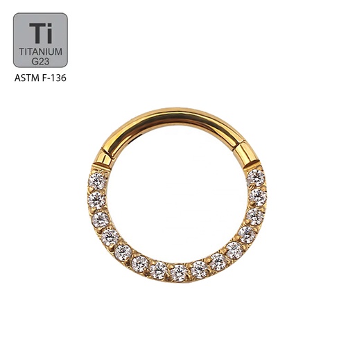 Titanium G23 Gold Ti-PVD Coated Hinged Segment Ring Clicker with Cubic Zirconia Pave