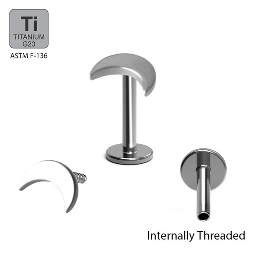 ASTM F136 Titanium G23 Internally Threaded Labret with Moon Top  