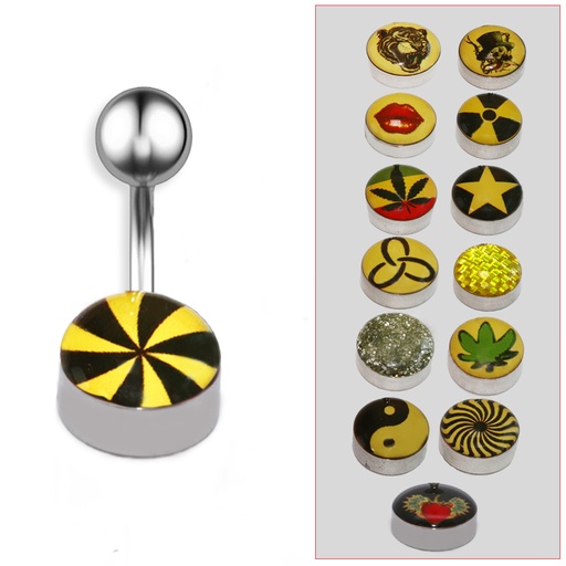 [S-BAN51 BUNDLE KIT (14 packs)] Assorted Pack of Steel 316L Bananabell with Picture Disc - 14GA(1.6mm)