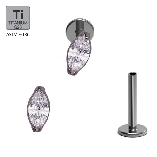 ASTM F136 Titanium G23 Internally Threaded Labret with Marquise Crystal Blaze Set Fan Top Labret