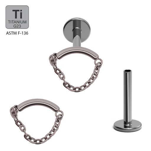 ASTM F136 Titanium G23 Internally Threaded Hidden Helix Labret with Chain Linked Top