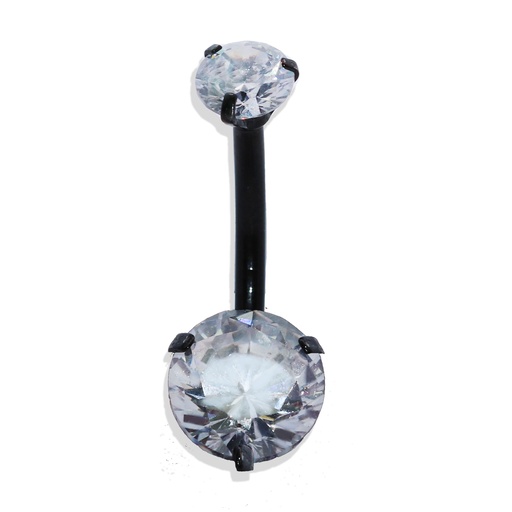 [BKS-BAN33-1.6-10-5/8-CC] Steel 316L Black Ti-PVD Coated Bananabell with Prong Setted Round Stone - CC -Crystal Clear 