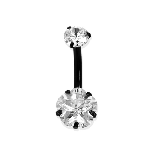 [BKS-BAN38-1.6-10-5/8-CC] Steel 316L Black Ti-PVD Coated Bananabell with Prong Setted Flower Stone - CC -Crystal Clear 