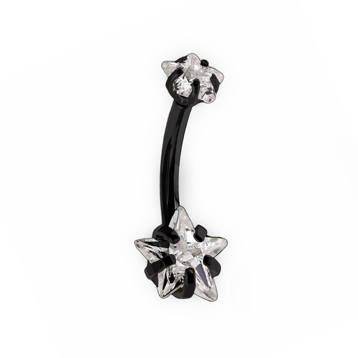 [BKS-BAN36-1.6-10-5/8-CC] Steel 316L Black Ti-PVD Coated Bananabell with Prong Setted Star Stone - CC -Crystal Clear 