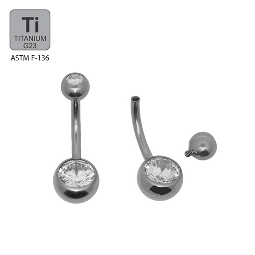 [T-BAN-INT12-1.6-10-5/8-CZ/CC] Titanium G23/ASTM F-136 Internally Bananabell with  Double Cubic Zirconia (5+8mm) - 14GA(1.6mm)