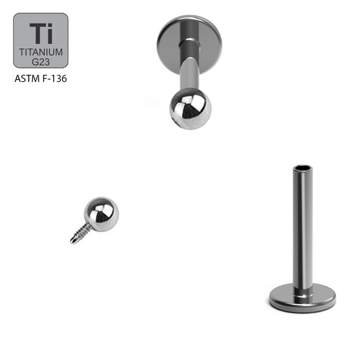 Titanium G23/ASTM F-136  Internally Labret with Screwballs - 16GA(1.2mm)