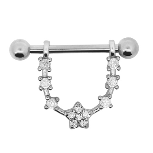 [S-SBBD347-14GA(1.6mm)] Steel 316L  Nipple Piercing Barbell With Steel Flower  Lace 