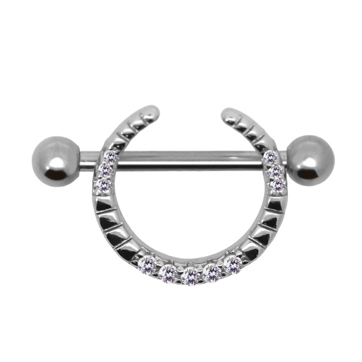 [S-SBBD346-14GA(1.6mm)] Steel 316L  Nipple Piercing Barbell Fashion U  Shaped With Steel Moon
