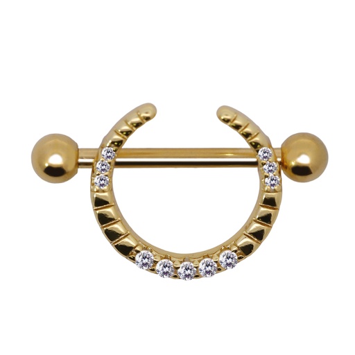 [GDS-SBBD346-14GA(1.6mm)] Steel 316L Gold PVD Coated Nipple Piercing Barbell Fashion U Shaped Moon  - 14GA(1.6mm) 