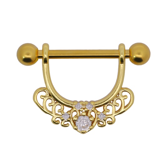 [GDS-SBBD348-14GA(1.6mm)] Steel 316L Gold PVD Coated Nipple Piercing Barbell Radiant Shield   - 14GA(1.6mm) 