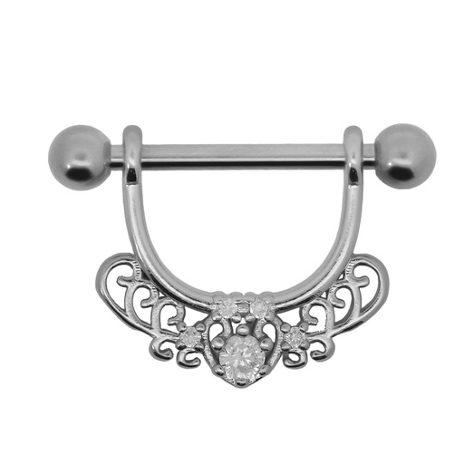 [S-SBBD348-14GA(1.6mm)] Steel 316L Nipple Piercing Barbell With Steel Radiant Shield