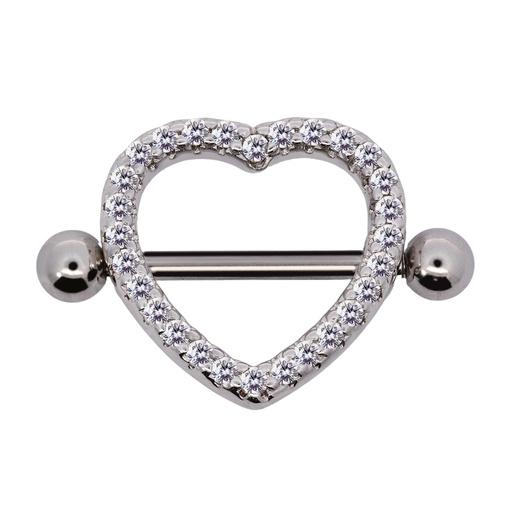 [S-SBBD354-14GA(1.6mm)] Steel 316L Nipple Piercing Barbell With Steel Heart Shape