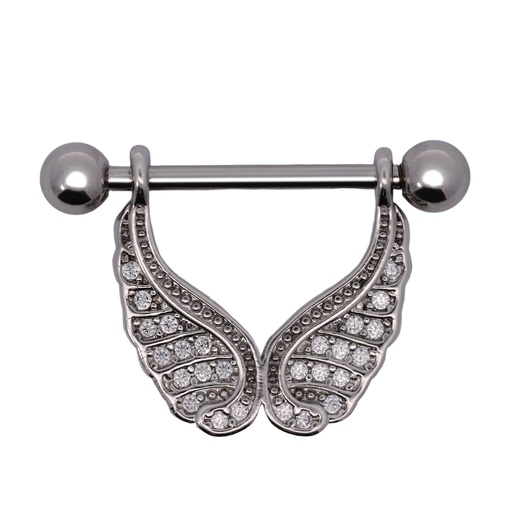 [S-SBBD352-14GA(1.6mm)] Steel 316L Nipple Piercing Barbell With Steel Feather 