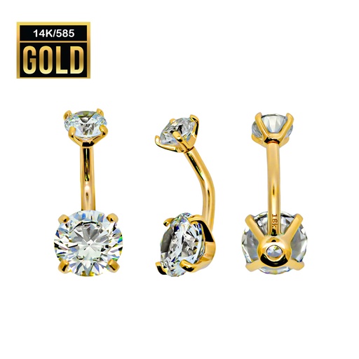 14K Real Solid Gold Bananabell with Prong Setted Synthetic Diamond(5+8)mm-14GA(1.6mm) 
