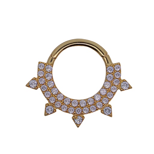 [GG-SGM258-1.2-8-SD]  14K Real Gold Segment Ring Clicker Synthetic Diamond - 16GA(1.2mm)