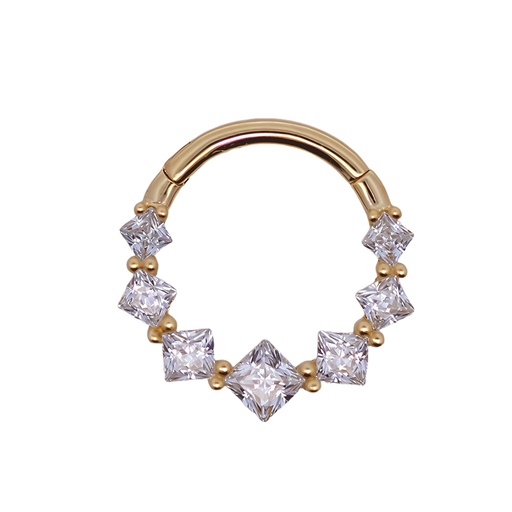 [GG-SGM257-1.2-8-SD]  14K Real Gold Segment Ring Clicker Synthetic Diamond - 16GA(1.2mm) 