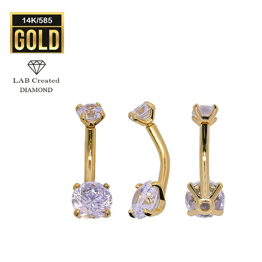 14K Real Solid Gold Bananabell with Prong Setted Lab Created Synthetic Diamond (4+6)mm-14GA(1.6mm)  