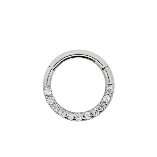 [WG-SGM262-1.0-6-SD] 14K Real White Gold Hinged Segment Ring Clicker with Carbon Treated Cubic Zirconia Pave - 18GA(1.0mm) 