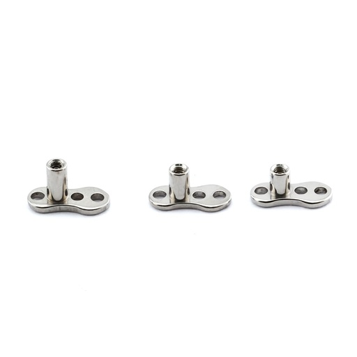 Titanium G23/ASTM F-136 Dermal  Anchor only Base Plate with Three Holes (3 x 6mm), Internal Thread 0.9mm - 14GA(1.6mm) 