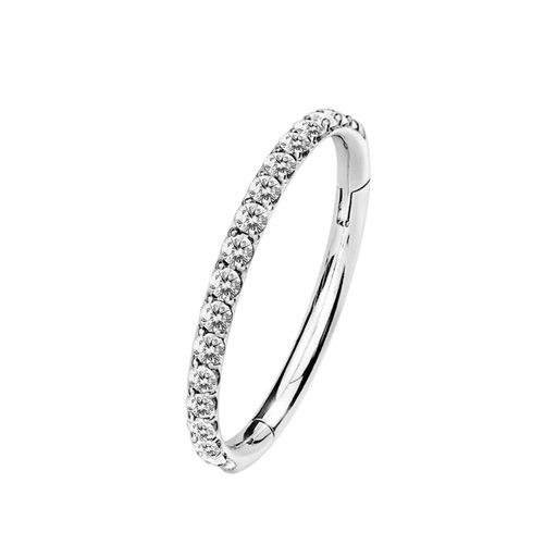Titanium G23 / ASTM F-136 White Gold Ti-PVD Coated Hinged Segment Ring Clicker with Crystal - 18GA(1.0mm) 