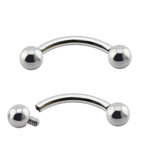 Titanium G23/ASTM F-136 White Gold Ti-PVD Coated Internally Bananabell with Balls, Internal Thread 0.9mm - 16GA(1.2mm) 
