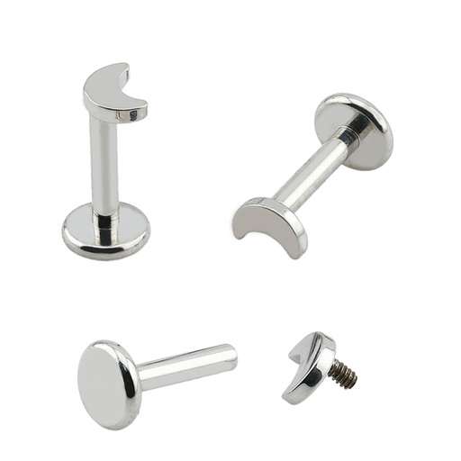 Titanium G23/ASTM F-136 White Gold Ti-PVD Coated Internally Labret with Moon Top Design, Internal Thread 0.9mm - 16GA(1.2mm)  