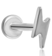 Titanium G23/ASTM F-136 White Gold Ti-PVD Coated Internally Labret with Lightning Top Design, Internal Thread 0.9mm - 16GA(1.2mm) (NB)  