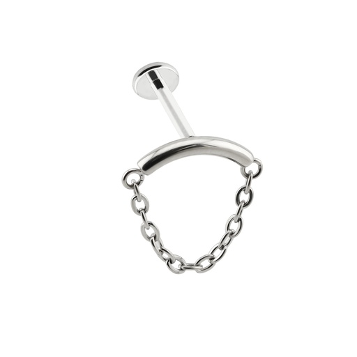 Titanium G23/ASTM F-136 White Gold Ti-PVD Coated Internally Threaded Hidden Helix Labret with Chain Linked Top, Internal Thread 0.9mm 