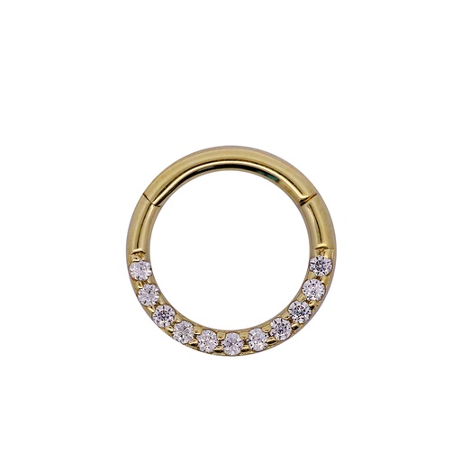 [GG-SGM262-1.0-6-SD] 14K Real Gold Hinged Segment Ring Clicker with Lab Created Synthetic Diamond Pave - 18GA(1.0mm) 