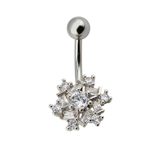 [S-BNC267-1.6-10-5] Steel 316L Belly Button Banana in Fashion Design - CC Crystal Clear -14GA(1.6mm)   