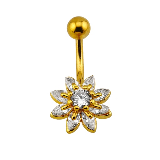 [GDS-BNC272-1.6-10-5] Steel 316L Gold Ti-PVD Coated Belly Button Banana in Fashion Design - CC Crystal Clear -14GA(1.6mm) 