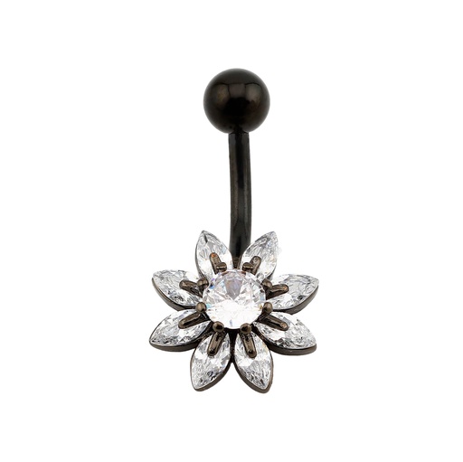 [BKS-BNC272-1.6-10-5] Steel 316L Black Ti-PVD Coated Belly Button Banana in Fashion Design - CC Crystal Clear -14GA(1.6mm) 