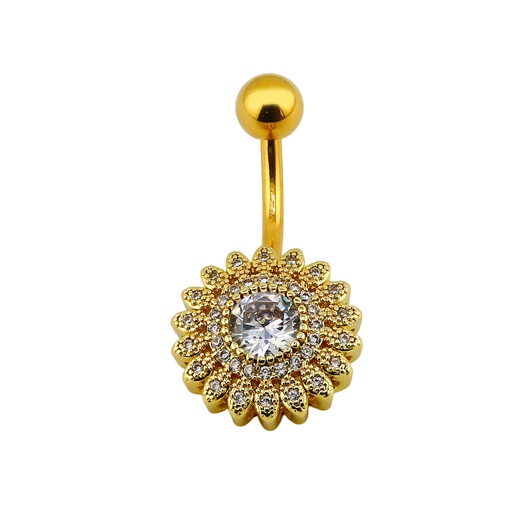 [GDS-BNC278-1.6-10-5] Steel 316L Gold Ti-PVD Coated Belly Button Banana in Fashion Design - CC Crystal Clear -14GA(1.6mm)   