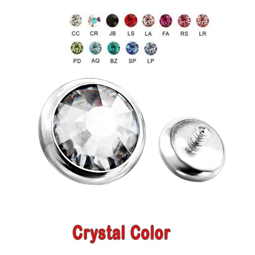 Steel 316L Dermal Anchor with Flat Crystal Disc  - 16GA(1.2mm) 