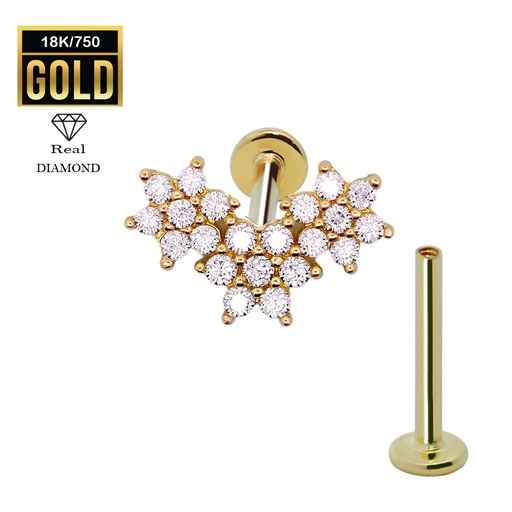 [GG-LAB-INT37-1.2-8] 18K Real Gold Flat Back Internally Threaded Labret  with Real Diamond Design Top 