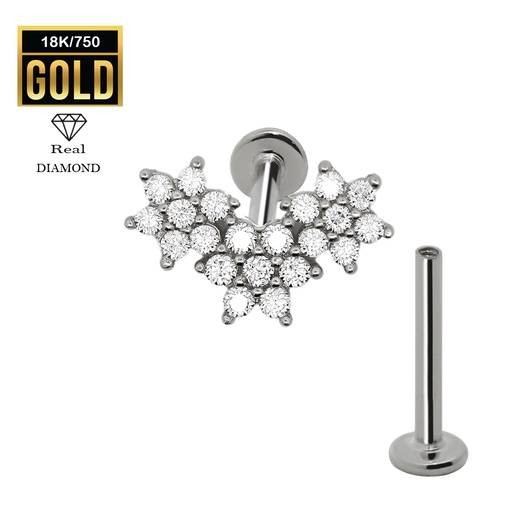 [WG-LAB-INT37-1.2-8] 18K Real White Gold Flat Back Internally Threaded Labret  with Real Diamond Design Top  