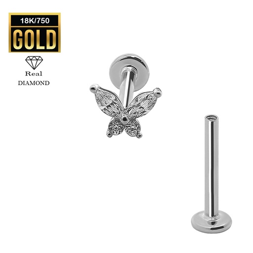 [WG-LAB-INT40-1.2-8] 18K Real White Gold Flat Back Internally Threaded Labret  with Real Diamond Design Top    