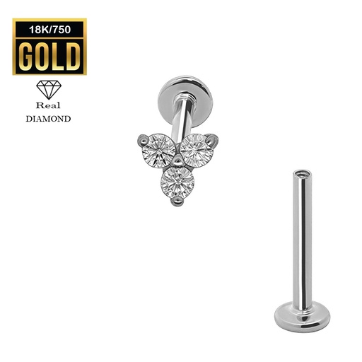 [WG-LAB-INT44] 18K Real White Gold Flat Back Internally Threaded Labret  with Real Diamond Design Top