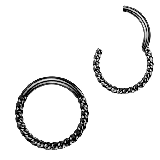 Steel 316L Black Ti- PVD Coated Hinged Segment Ring Clicker with Twisted Design 