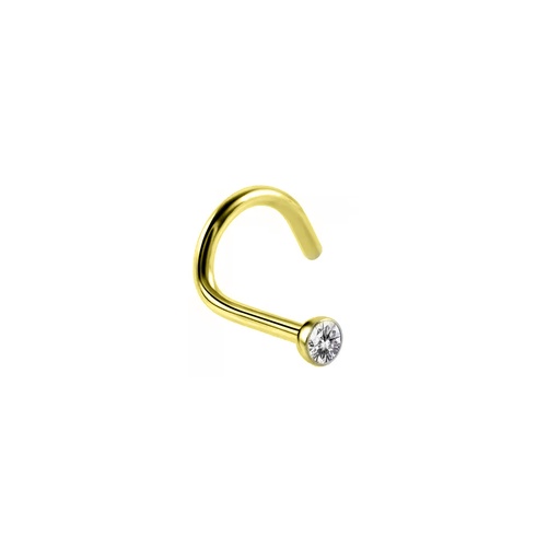 [GDS-NSD08-0.8] Steel 316L Gold Ti-PVD Coated Nose Spiral with 2mm Crystal - 20GA(0.8mm)  