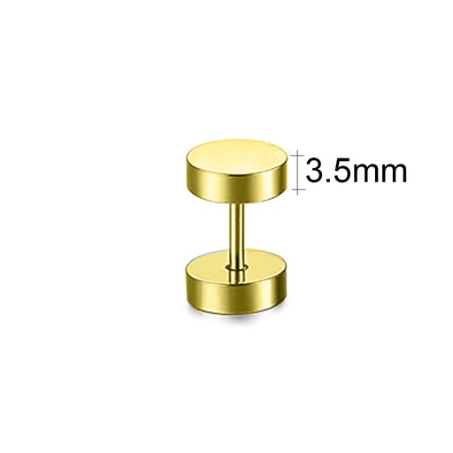 [GDS-EFP17-1.2-6-12/12] Steel 316L Gold Ti-PVD Coated Ear Fake Plug with Disc Thickness 3.5mm - 16GA(1.2mm) 