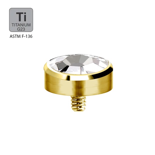Titanium G23/ASTM F-136 Gold Ti-PVD-Coated Flat Disc Top with Crystal 