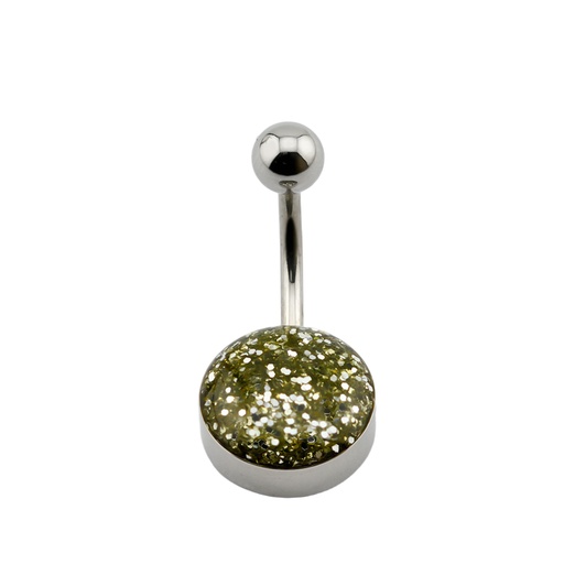 [S-BNT20] Steel 316L Belly Button Banana with Ultra Glitter Epoxy Disc-CCC