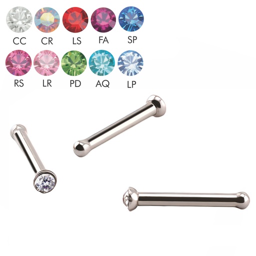 Steel 316L Nose Pin with 2mm Crystal - 18GA(1.0mm) -CCC